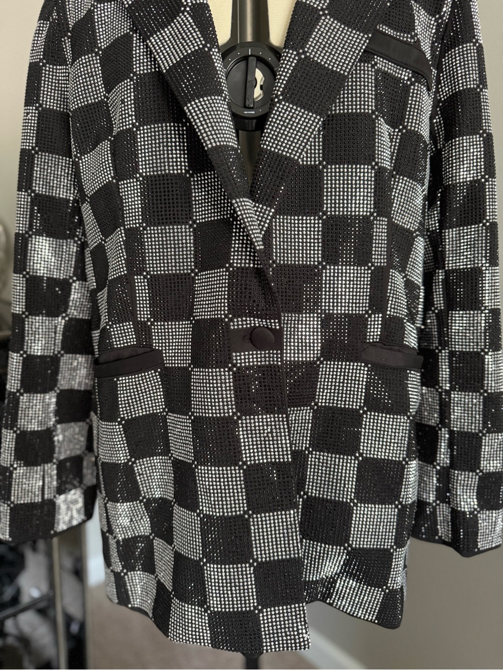 Akira Black & Silver Sequin Checkerboard Blazer - Picture 3 of 6